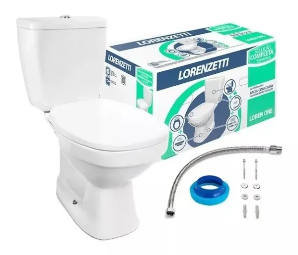 Kit Completo Bacia com Caixa Loren One com Assento e Fixação 76,6x37,5x63,5cm Branco Lorenzetti